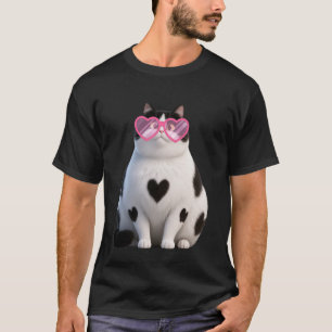 Coole schwarze Katzenbaby rote Herzbrille Happy Va T-Shirt