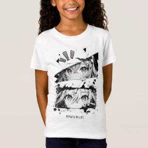 Coole schwarze weiße Manga-Augen Anime Mädchen Gra T-Shirt
