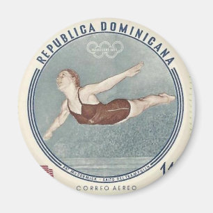 Coole Schwimmerin Taucht Briefmarke Retro Magnet