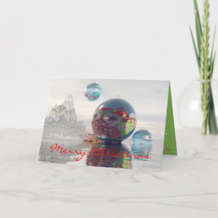 Coole Sci-Fi-Karte mit schwimmenden Baubles Feiertagskarte