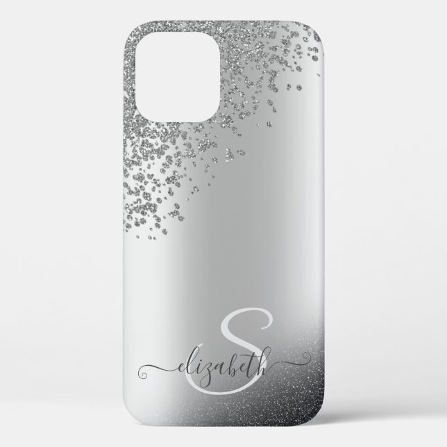 Coole Silber-Glitter-Diamanten-Monogramm Case-Mate iPhone Hülle (Rückseite)