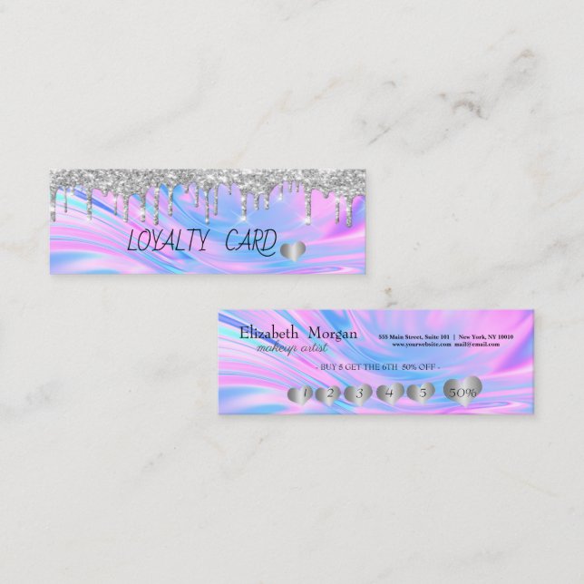 Coole Silber-Glitzer-Tropfen, Herz, Holografie, Op Treuekarte (Vorne/Hinten)