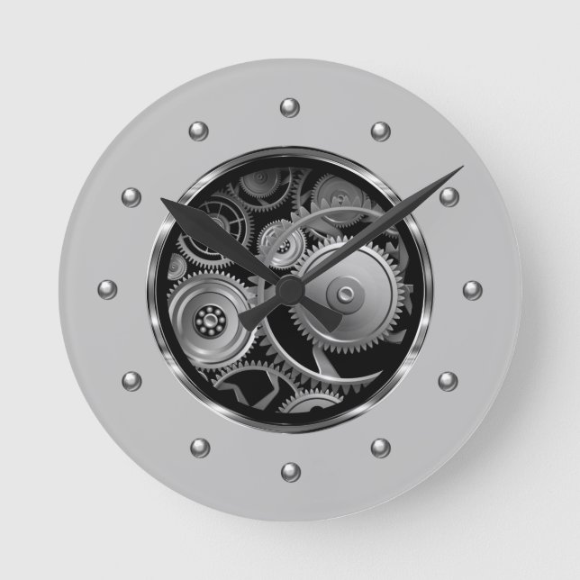 Coole Silber-Tone-Metallgetriebe-Uhr Runde Wanduhr (Vorderseite)