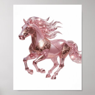 Coole silberne PINK GLAS PFERD Slogan-Design Poster