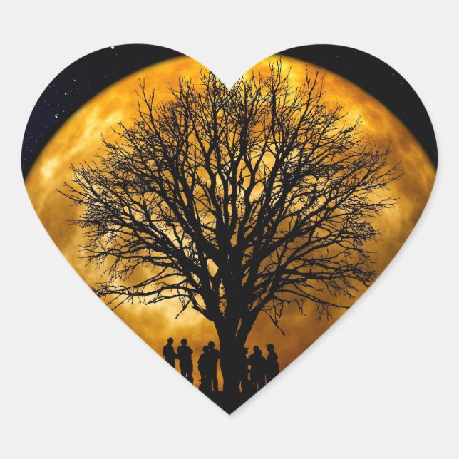Coole Silhouette Vollernte Moon Tree Geschenke Herz-Aufkleber (Vorderseite)