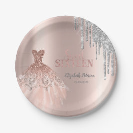 Coole Silver Glitzer Tropfen, Rose Gold Pappteller