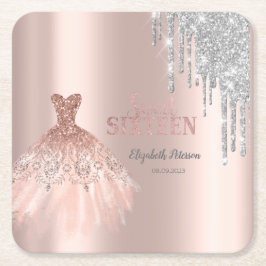 Coole Silver Glitzer Tropfen, Rose Gold Rechteckiger Pappuntersetzer