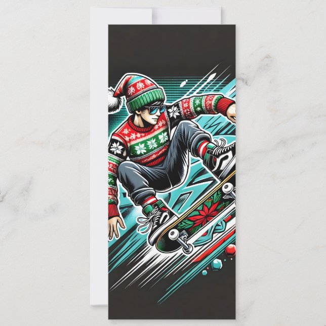 Coole Skateboard Weihnachtskarte für Jungen Feiertagskarte (Vorderseite)