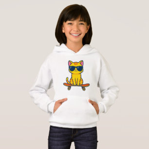 Coole Skateboarding-Katze mit Sonnenbrille Cartoon Hoodie