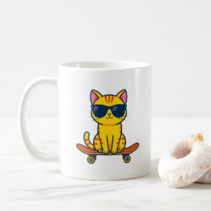 Coole Skateboarding-Katze mit Sonnenbrille Cartoon Kaffeetasse