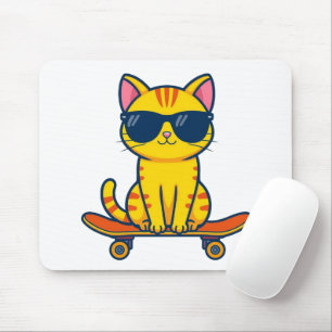 Coole Skateboarding-Katze mit Sonnenbrille Cartoon Mousepad