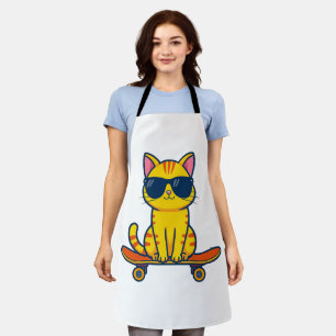Coole Skateboarding-Katze mit Sonnenbrille Cartoon Schürze