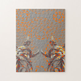 Coole Skulpturenskulptur und orangefarbene Kreise