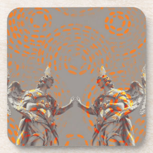 Coole Skulpturenskulptur und orangefarbene Kreise Getränkeuntersetzer