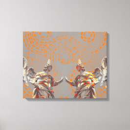 Coole Skulpturenskulptur und orangefarbene Kreise Leinwanddruck