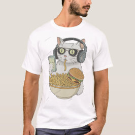 Coole Snack-Katze mit Kopfhörern . T-Shirt