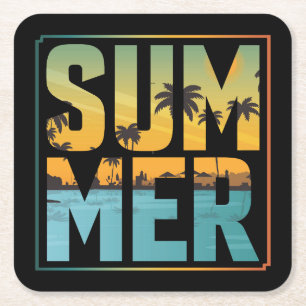 Coole Sommerpalmen und Wasser Rechteckiger Pappuntersetzer