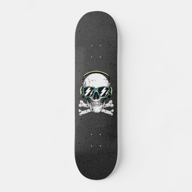 Coole Sonnenbrille und Kopfhörer Schwarz-Gotik Skateboard (Vorderseite)