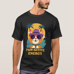 Coole Sonnenuntergangs-Katze Retro Vibes Positive T-Shirt