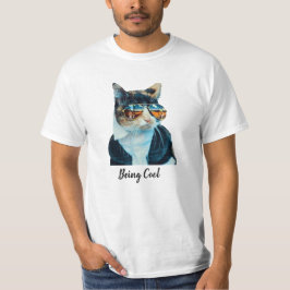 Coole sonnige Katze mit Sonnenbrille Männer Weißer T-Shirt