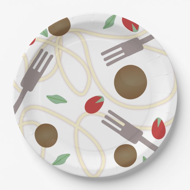 Coole Spaghetti-Fleischbällchen-Muster Pappteller (Vorderseite)