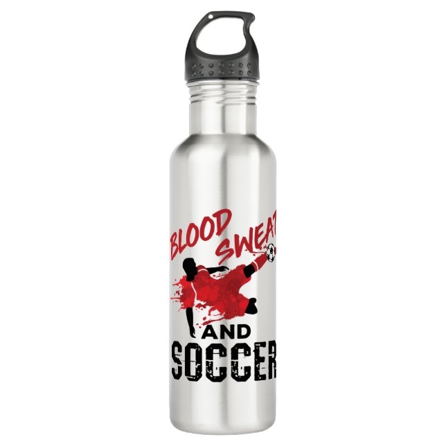 Coole Spielermänner im Blut und im Fußball Edelstahlflasche (Vorderseite)