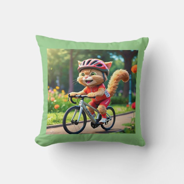 Coole Sporty Cat auf dem Fahrrad Kissen (Vorderseite)