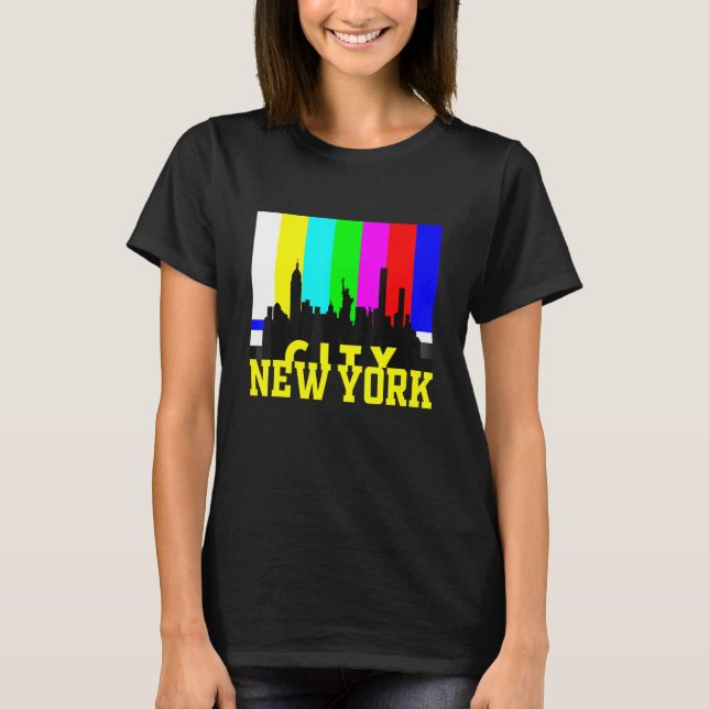 Coole Stadt New York mit TV Test Signal Illustrati T-Shirt (Vorderseite)