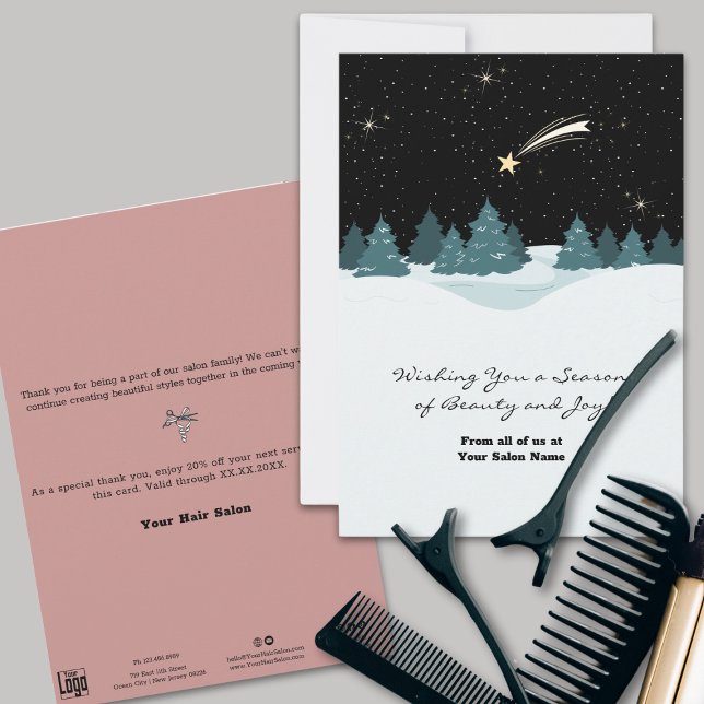Coole Star Night Winterscape Ferienkarte (Cool Shooting Star Night Winterscape Holiday Card)