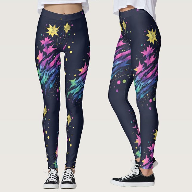 Coole Stars Feuerwerk Wasserfarben Muster Leggings (Von Creator hochgeladen)