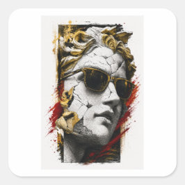 Coole Statue mit Sonnenbrille – Antike Weisheit mo Quadratischer Aufkleber