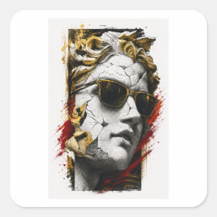 Coole Statue mit Sonnenbrille – Antike Weisheit mo Quadratischer Aufkleber