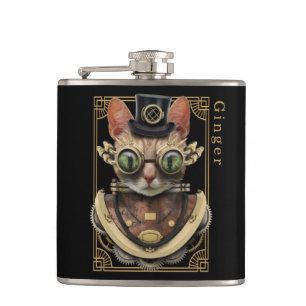 Coole Steampunk-Orange Tabby-Katze mit Namen Flachmann