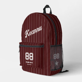 Coole Stilvolle Sporty Baseball Maroon Rote Streif Bedruckter Rucksack