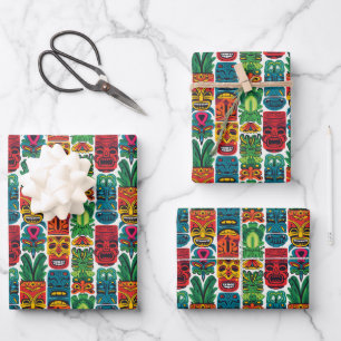 Coole Strand-Tiki-Kopf-Fliesenmuster  Geschenkpapier Set