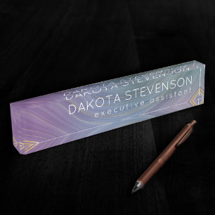 Coole Strata   Beautiful Blue Lila and Gold Agate Namensplakette