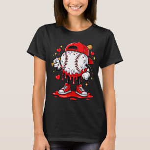 Coole Streetwear-Baseball-Figur mit roten Herzen T-Shirt