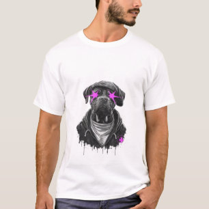 Coole Streetwear-Hund mit neonrosa Sternenaugen Ur T-Shirt