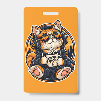 Coole Streetwear-Katze trinkt Kaffee Ausweis
