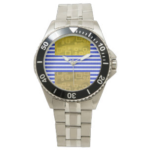 Coole Streifen Blau Gold Geometrisch Armbanduhr