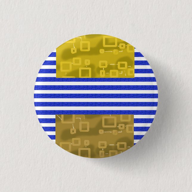 Coole Streifen Blau Gold Geometrisch Button (Vorderseite)