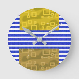 Coole Streifen Blau Gold Geometrisch Runde Wanduhr