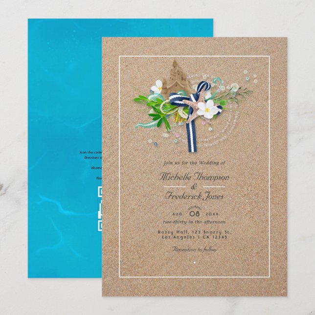 Coole Summer QR Code UAWG Beach Hochzeit Einladung (Vorne/Hinten)