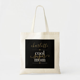Coole Super-Mama personalisiert in Schwarz und Gol Tragetasche