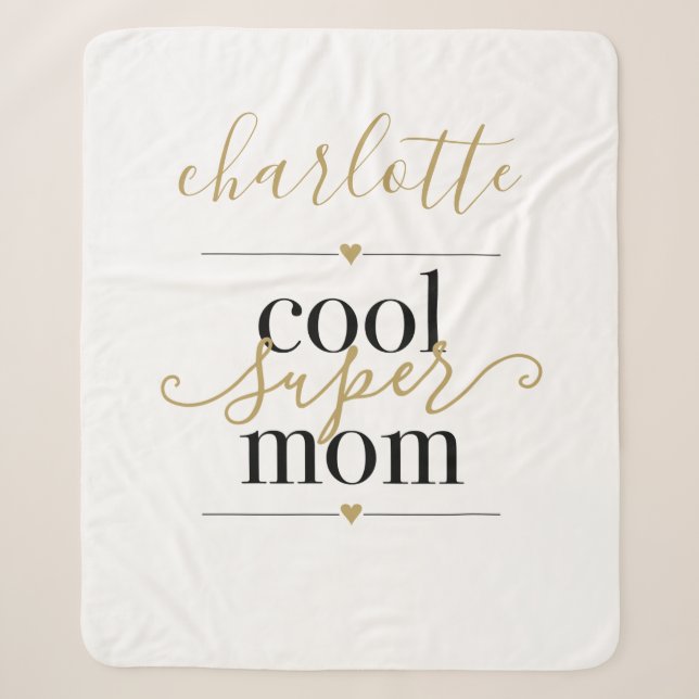 Coole Super Mama Personalisiert Schwarz und Gold  Sherpadecke (Vorderseite)