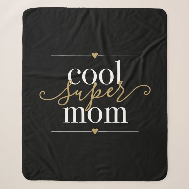 Coole Super Mama Schwarz und Gold Moderne Elegant Sherpadecke (Vorderseite)
