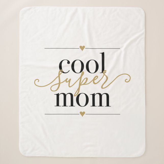 Coole Super Mama Schwarz und Gold Modernes Elegant Sherpadecke (Vorderseite)