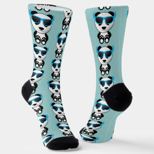 Coole süße Panda-Bär-Brille blaues Muster Socken