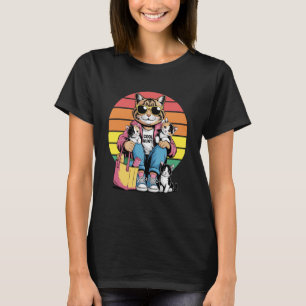 Coole Tante Katze Kätzchen Retro Sonnenuntergang K T-Shirt