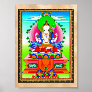 Coole tibetische Thangka Shadakshari Avalokiteshva Poster